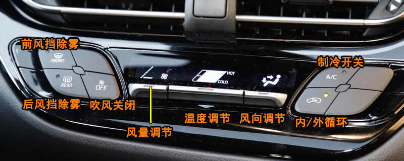 丰田C-HR空调按钮图解，C-HR空调除雾和暖风开启方法