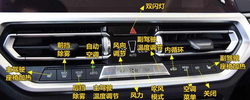宝马3系空调按钮图解，3系空调除雾和暖风开启方法