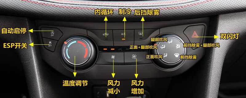 雪佛兰科鲁泽空调按钮图解，科鲁泽空调除雾和暖风开启方法