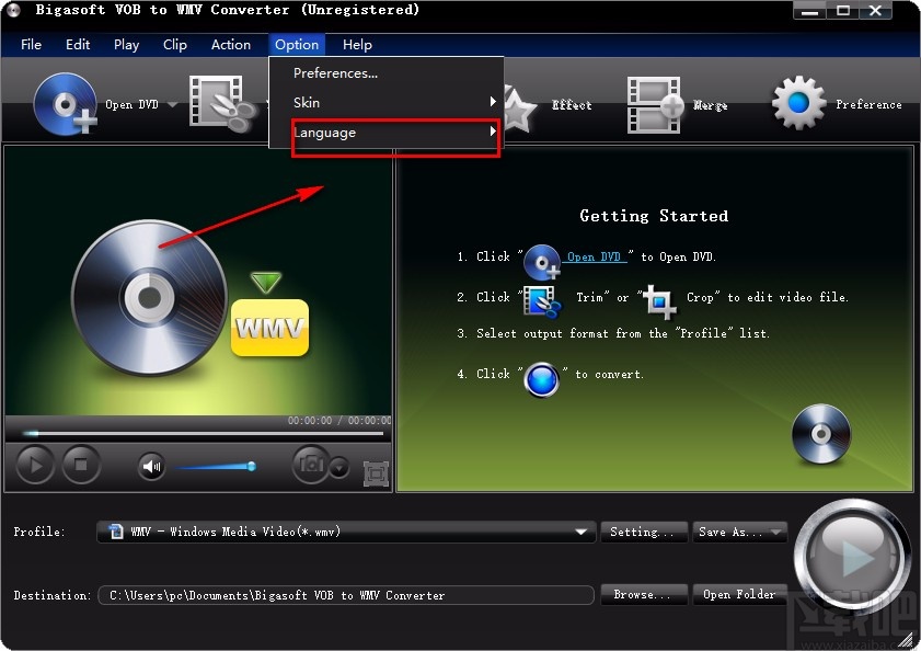 Bigasoft VOB to WMV Converter设置中文的方法