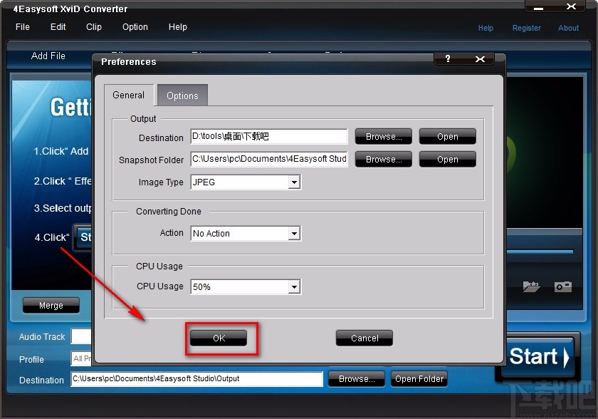 4Easysoft XviD Converter设置默认保存路径的方法