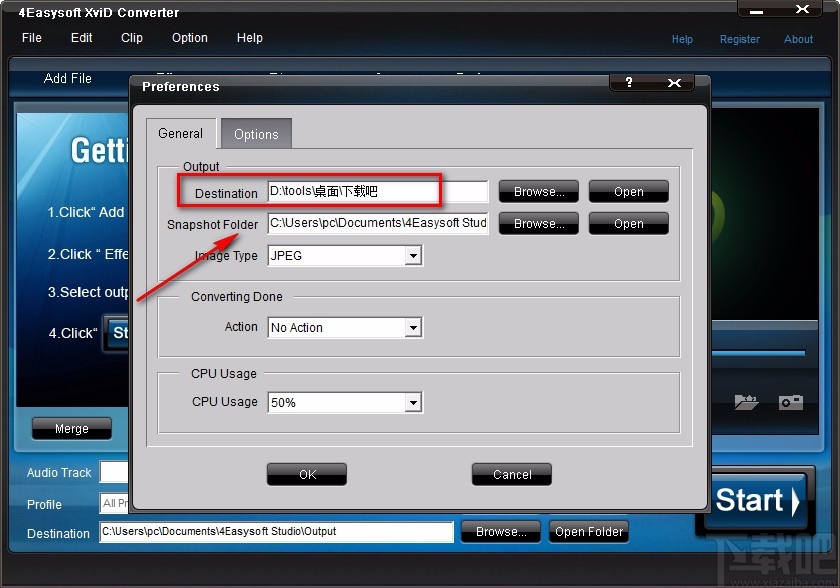 4Easysoft XviD Converter设置默认保存路径的方法