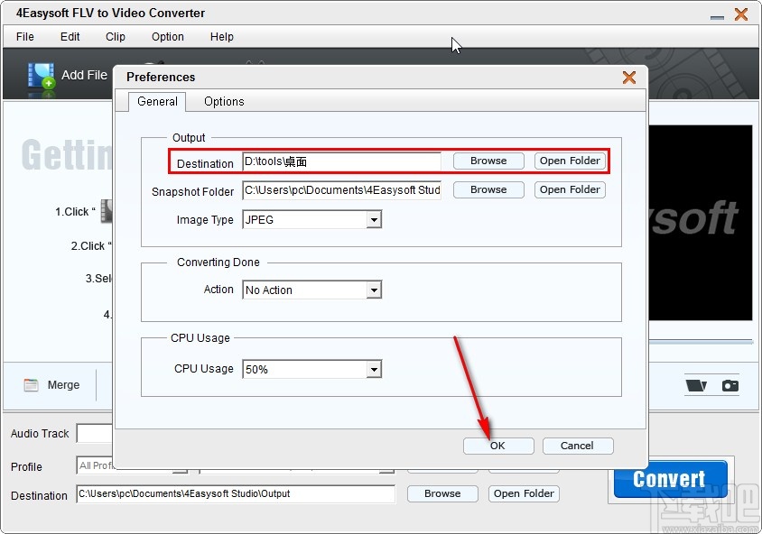 4Easysoft FLV to Video Converter设置默认输出路径的方法