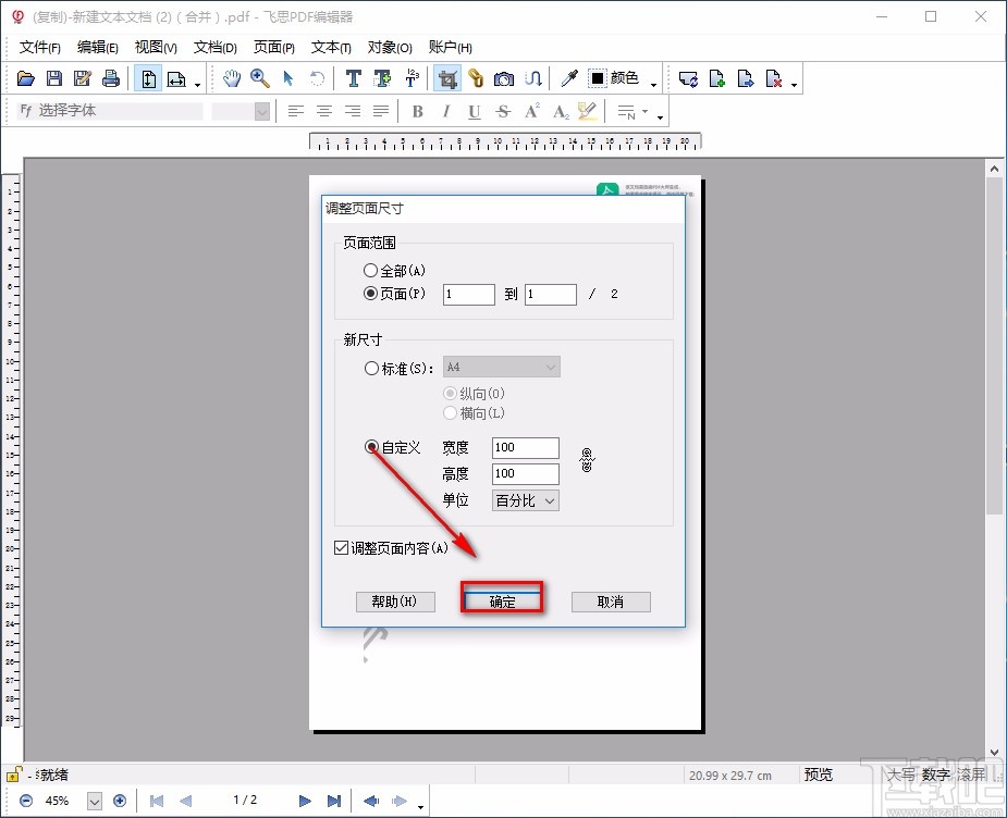 飞思PDF编辑器调整PDF页面尺寸的方法