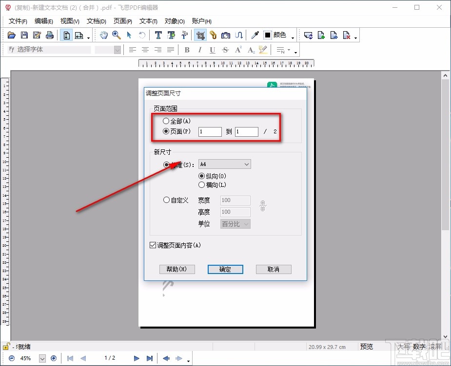 飞思PDF编辑器调整PDF页面尺寸的方法