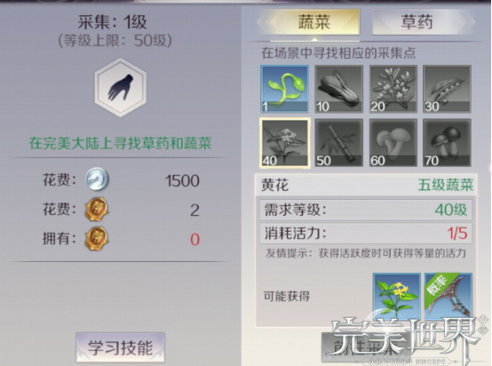 完美世界手游生活技能学习推荐