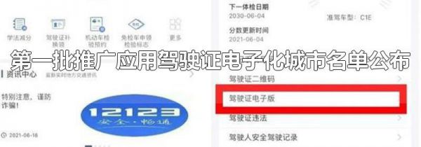 第一批推广应用驾驶证电子化城市名单公布