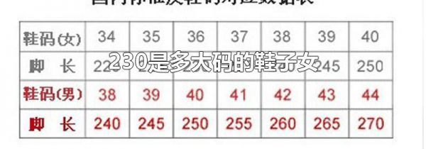 230是多大码的鞋子女