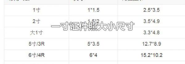 一寸证件照大小尺寸