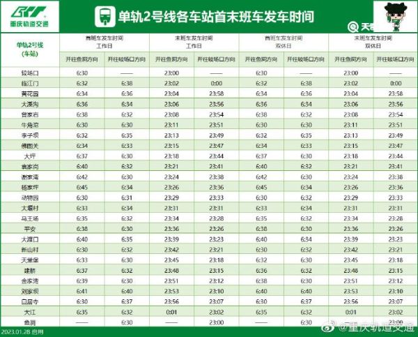 重庆轨道交通2号线大渡口站地铁站运营时间 重庆地铁2号线运营时间