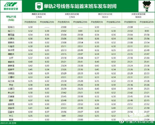 重庆地铁2号线(站点+路线图+换乘站点+时刻表) 重庆轨道交通2号线运营时刻表