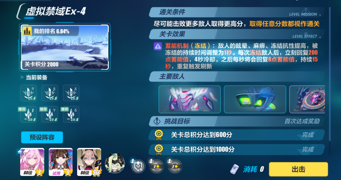 崩坏3虚拟禁域EX4关2000分打法攻略